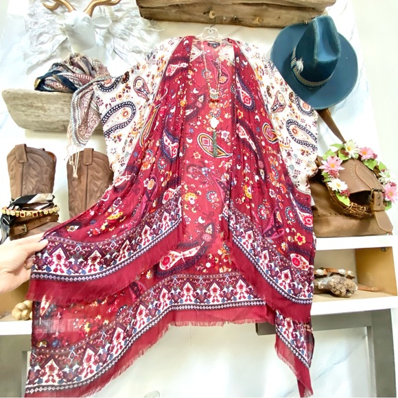 Stunning paisley boho kimono Cape/cover up w shabby chic beach vacay vibe - Picture 5 of 15